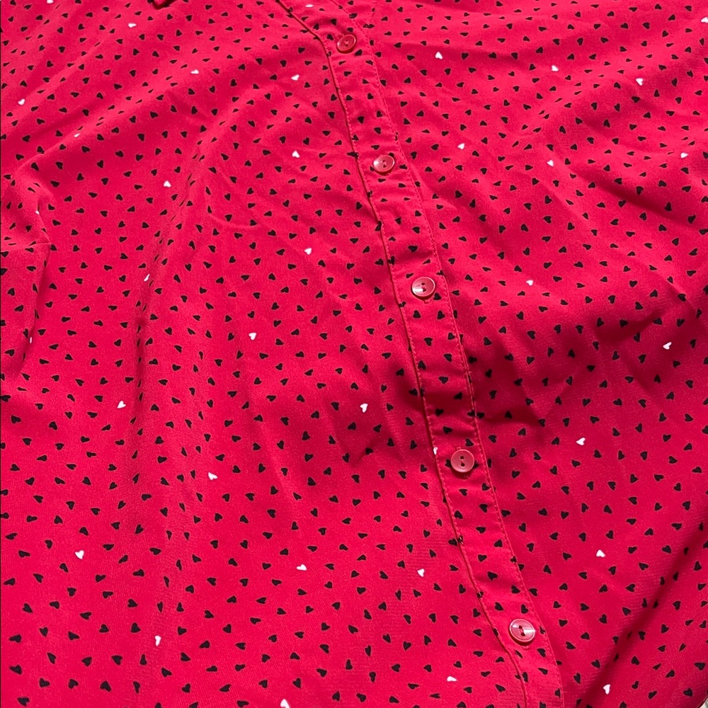 Catherines 1X Hearts Red Black White Button-Down Shirt plus size 18/20W - Picture 4 of 5